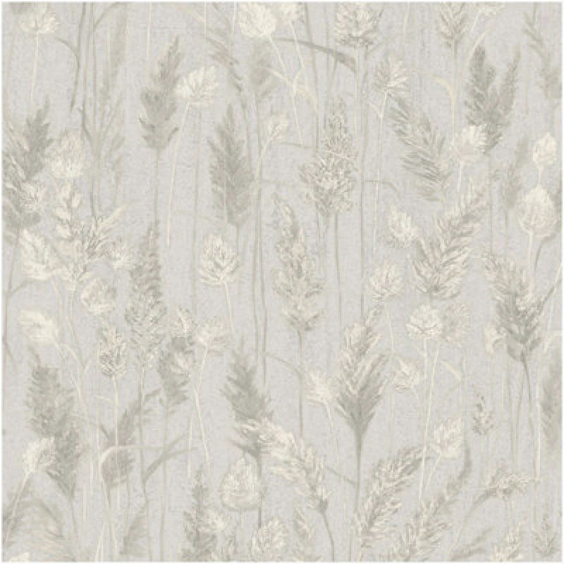 Image of Grandeco Vinyl Neutral Meadow Grasses Silver Wallpaper Botanical Leaf Trail Decor