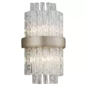 Image of Chime 2 Light Wall Sconce Silver Leaf Polished Stainless, Glass