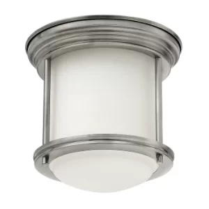 image of Hinkley Hadrian 1 Light Flush Mount Antique Nickel with Opal Glass IP44