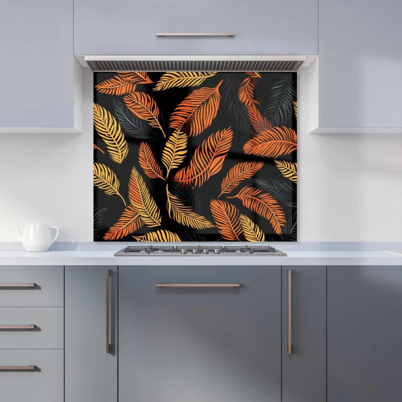 Image of Warren Reed - Designer Orange Feather Leaves Kitchen Splashback Size: 600mm x 750mm Orange Unisex 600mm x 750mm