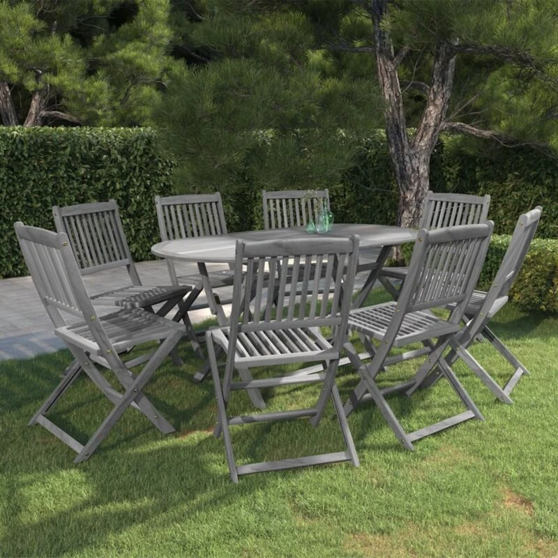 Image of VIDAXL 9 Piece Garden Dining Set Solid Acacia Wood Grey Vidaxl 8720286190456