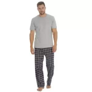 Image of Embargo Mens Jersey Check Short Sleeve Pyjama Set (L) (Grey/Navy)