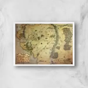 image of Lord Of The Rings Map Giclee Art Print - A2 - White Frame