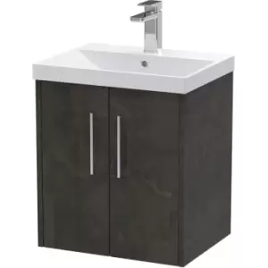 image of Hudson Reed Juno Wall Hung 2-Door Vanity Unit with Basin 3 500mm Wide - Metallic Slate