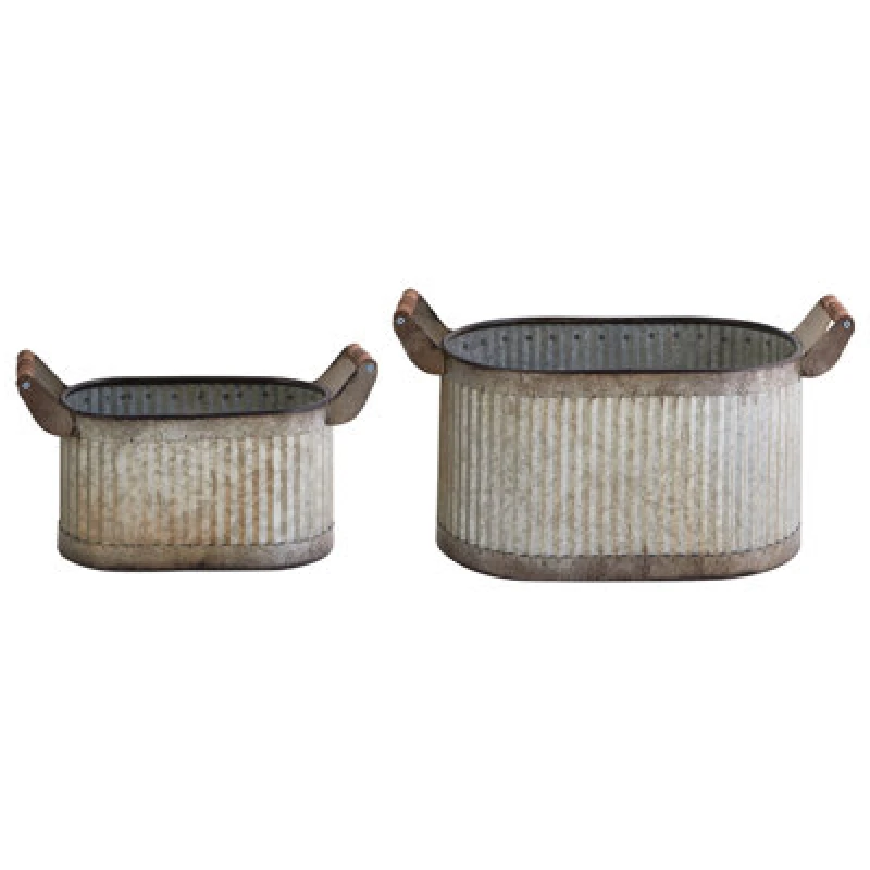 Image of Beliani Set Of 2 Plant Pots Tulipe Metal 31/41cm Grey