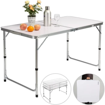 Image of Camping Table Folding Aluminum Carry Handle Grey White 120x60x70cm White - Casaria