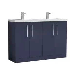 image of Nuie Arno 1200mm Floor Standing 4 Door Vanity & Double Polymarble Mid-Edge Basin Electric Blue