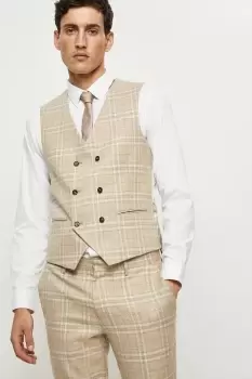 Image of Mens Skinny Fit Stone Textured Check Waistcoat