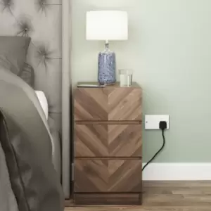 Image of Bedside Nightstand Pair of 2 Tables 3 Drawers Storage Walnut Wood Grain Finish