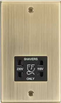 image of KnightsBridge 115-230V Dual Voltage Shaver Socket with Black Insert - Square Edge Antique Brass