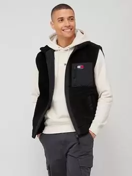 Image of Tommy Jeans Tjm Mix Media Sherpa Vest - Black, Size L, Men