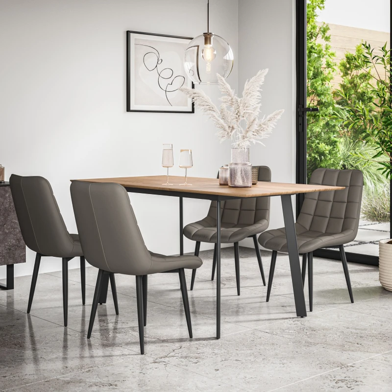 Image of More4Homes Haydon Extending Dining Table & Chairs- Oak Effect Table Top w Black Legs + Nova Faux Leather Dining Chair Set Of 4 in Grey Grey Unisex