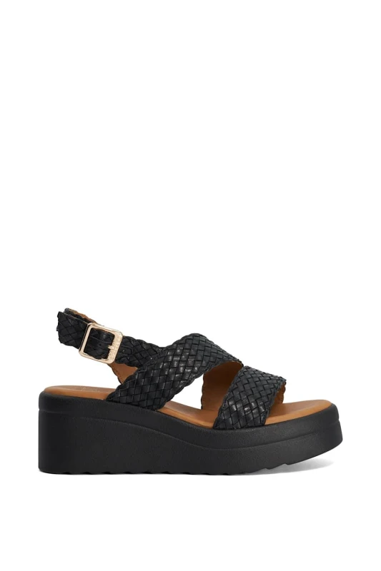 Image of Dune London Womens Wide Fit 'Kerbie' Leather Wedges in Black Size: 6 Black Female 6