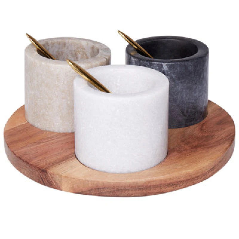 Image of Beliani 3 Bowl Serving Tray With Teaspoon Heraklion Stone Multicolour