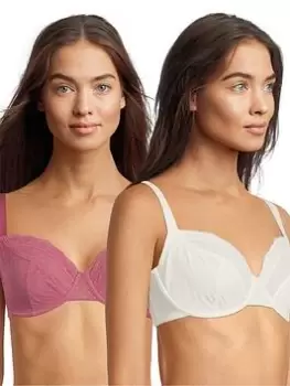Image of DORINA Theo 2 Pack Non Wired Padded Bra - Pink/Ivory, Pink/Ivory, Size 32D, Women