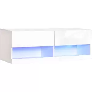 image of HOMCOM On-Wall LED Light TV Stand w/ 2 Shelves Home Storage Modern Living Style - White