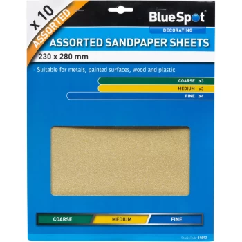 image of Bluespot - 19852 10 Piece Assorted Sandpaper Sheets