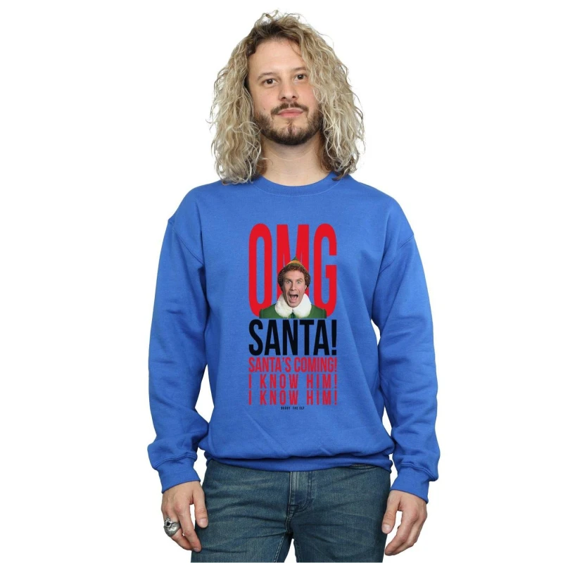 Image of Elf Elf Men OMG Santa I Know Him Sweatshirt in Blue Size: Small Blue S Male 5057981618415
