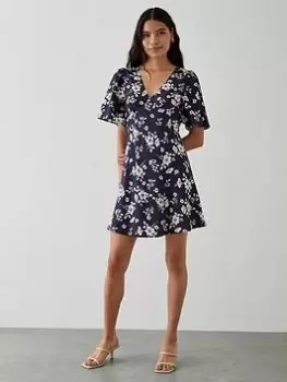 Image of Dorothy Perkins Floral Mini Dress - Navy, Blue, Size 16, Women