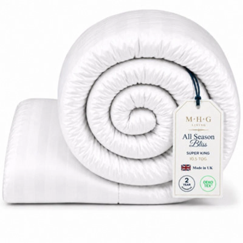 Image of MHG Living 10.5 Tog All Season Duvet - Hotel Quality Striped Microfibre Duvet, Breathable & Hypoallergenic - Super King
