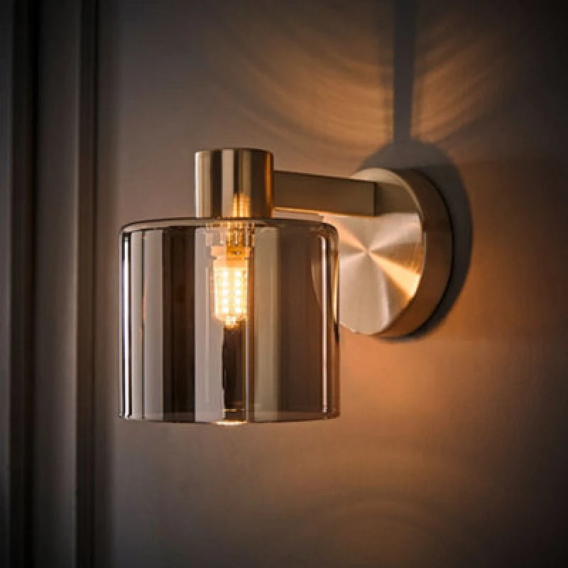 Image of Valuelights Demi Brushed Chrome And Smoked Glass Wall Light And Bulb