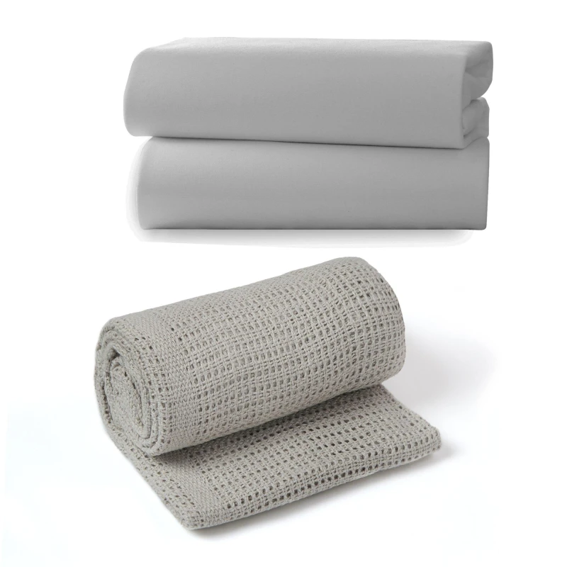 Image of Clair De Lune Clair de Lune Moses Basket Sheets & Pram Cellular Nursery One Size Grey 38179602000