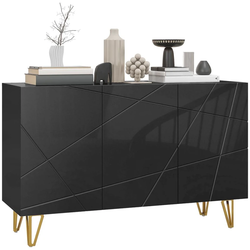 Image of HOMCOM Storage Cabinet with High Gloss Front, Freestanding Sideboard with Adjustable Shelves, Soft-Close Doors and Gold Tone Hairpin Legs for Living R