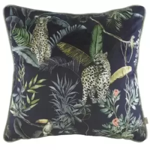 Image of Evans Lichfield Jungle Leopard Cushion Cover (One Size) (Petrol)