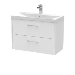 image of Hudson Reed Juno 800mm Wall Hung 2 Drawer Vanity & Thin-Edge Basin - White Ash