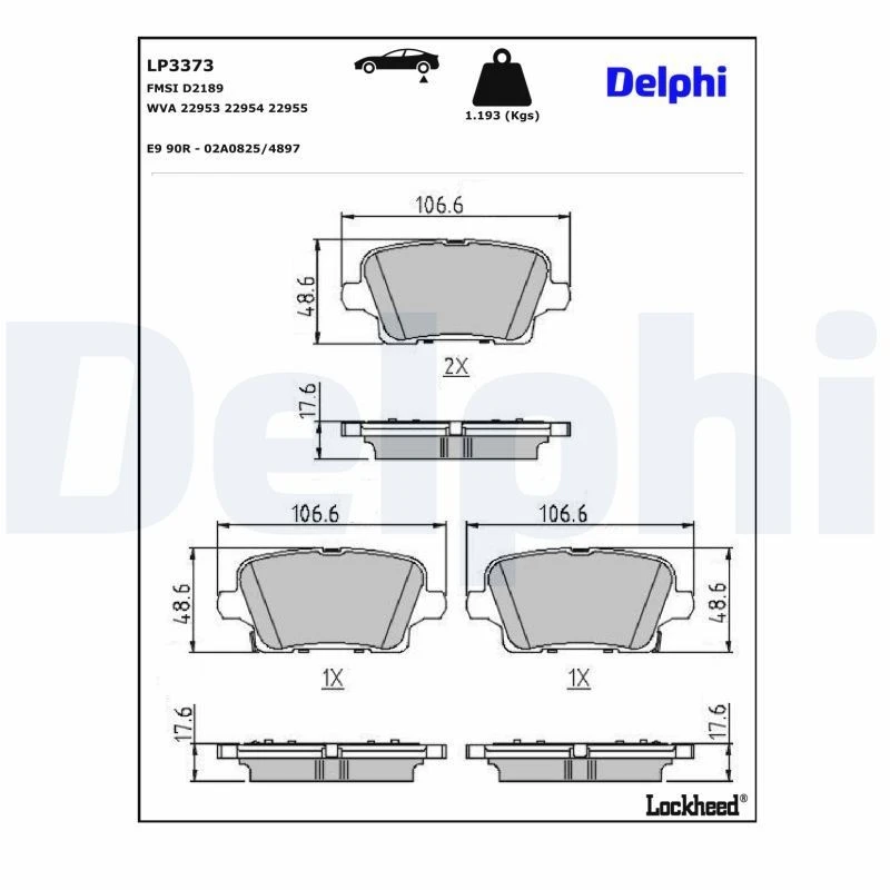 Image of DELPHI Brake pad set DELPHI LP3373