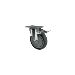 Image of Braked Swivel Plate 100MM Rubber Tyre