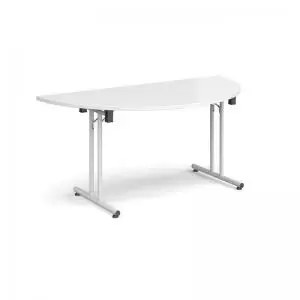 image of Semi circular folding leg table with white legs and straight foot