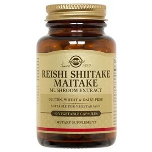 Image of Solgar Reishi Shiitake Maitake Mushroom Extract Vegetable Capsules 50 Vegicaps