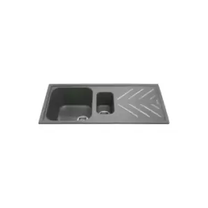 image of 1.5 Bowl Inset Grey Composite Kitchen Sink with Reversible Drainer - CDA