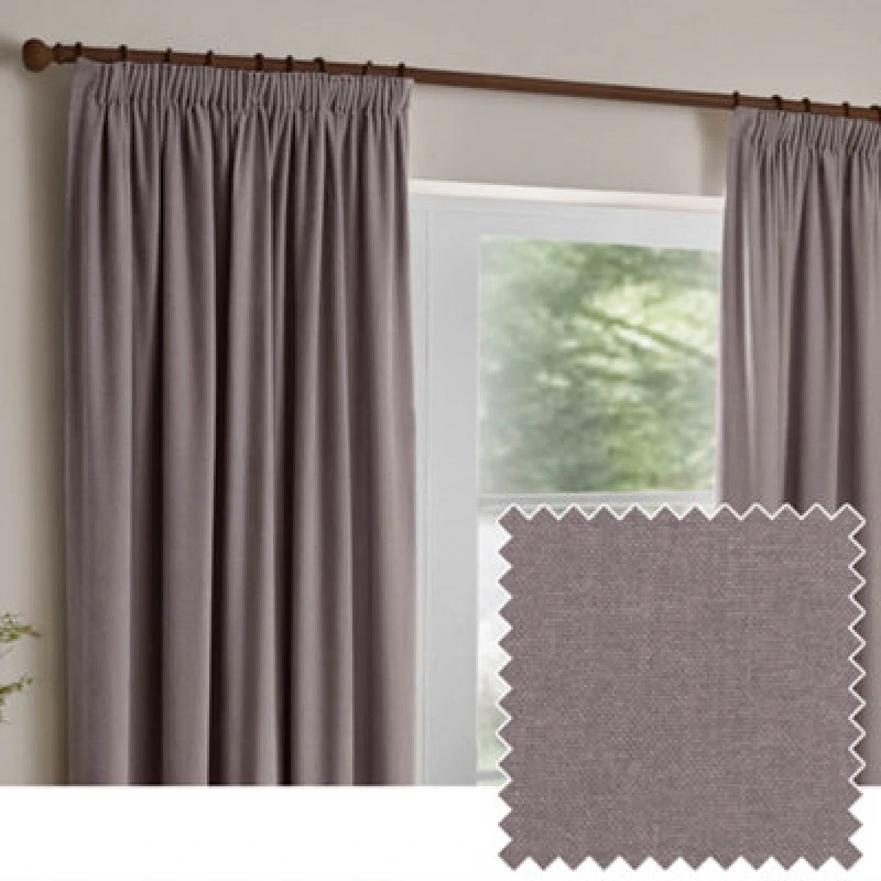 Image of Yard Heavy Chenille Velvet Room Darkening Pencil Pleat Curtain Pair in Mauve Size: 117cm width x 137cm drop Mauve Unisex 117cm width x 137cm dro