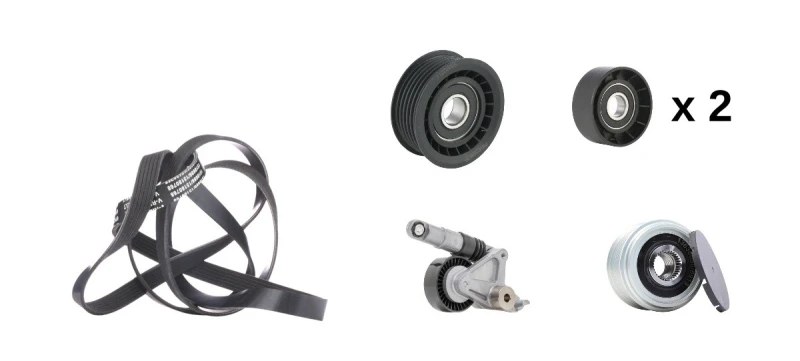 Image of RIDEX 542R0247 V-ribbed belt set Check alternator freewheel clutch & replace if necessary, Pulleys: with freewheel belt pulley V-Ribbed Belt Set (542
