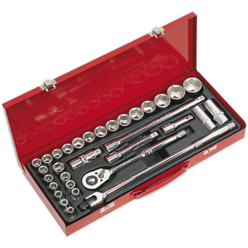 Image of Loops 32 PACK Socket Set - 1/2" Met & Imp Square Drive - 6 Point Socket Ratchet Handle Multi