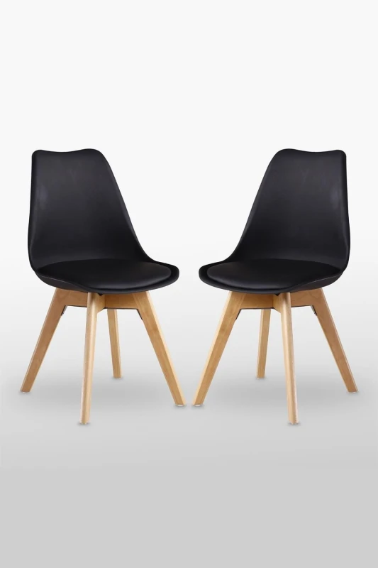 Image of Life Interiors Life Interiors Set of 2 Scandinavian Dining Chairs Leather Cushions Solid Wood Legs in Black One Size Unisex 5060632404664