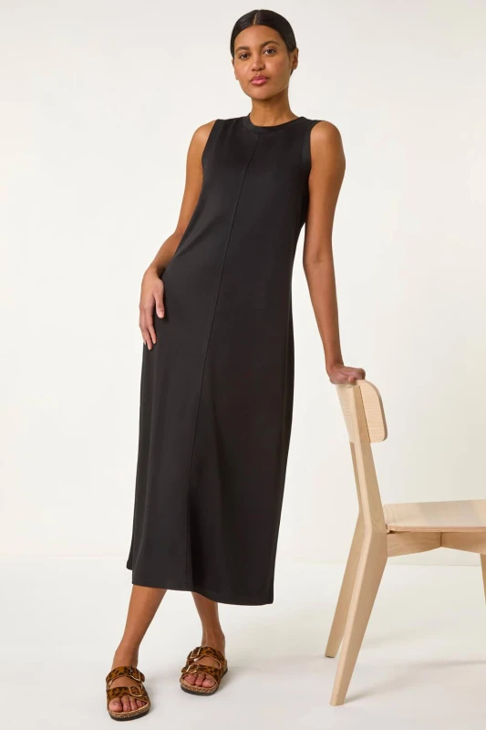 Image of Roman Womens Sandwash Stretch Midi Dress in Black Size: 18 Black Female 18