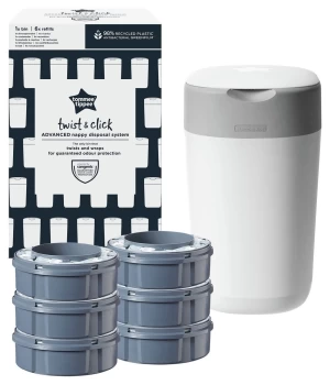 image of Tommee Tippee Twist & Click Nappy Bin and 6 Refills