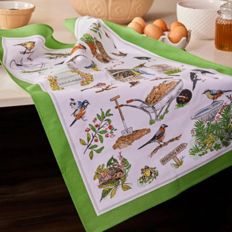 Image of Ulster Weavers 'Garden Birds' Animal Print 100% Cotton Tea Towel Green