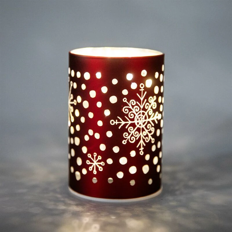 Image of Shatchi 12cm Christmas Decorated Vase LED Red Glass Vase / Snowfall Red