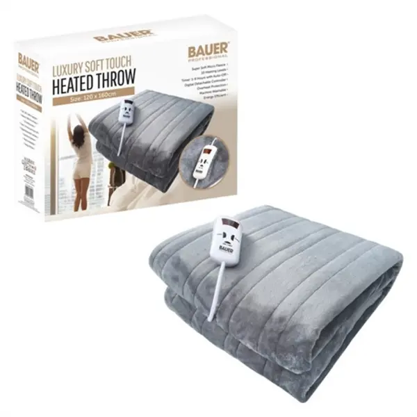 image of Bauer Luxury Soft Touch Heated Throw - Grey 120x160cm