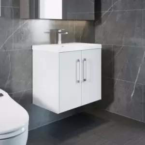Image of Juno Wall Hung 2-Door Vanity Unit with Basin 4 600mm Wide - White Ash - Hudson Reed