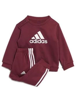 Image of Boys, Adidas Infant Unisex Badge Of Sport Logo Crew & Jog Pant Set, Red/White, Size 3-4 Years