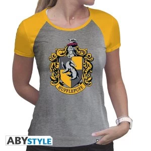 Image of Harry Potter - Hufflepuff Women'S Large T-Shirt - Grey/Yellow