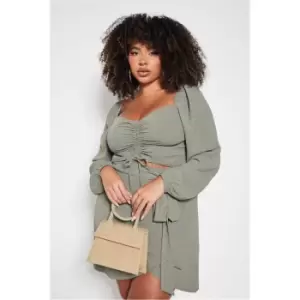 Image of I Saw It First Khaki Plus Ruched Front Volume Sleeve Blouse - Green
