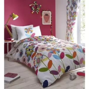 image of Candy Bloom Floral Reversible Single Duvet Cover Set Bright Colourful Bedding Set