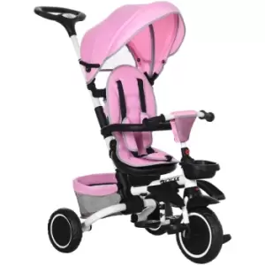 image of 6 in 1 Kids Trike with Parent Handle Foldable Tricycle for 1-4 Years Pink - Pink - Homcom