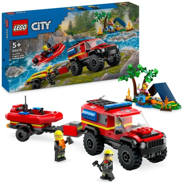 image of LEGO City 4x4 Fire Engine with Rescue Boat Toys 60412